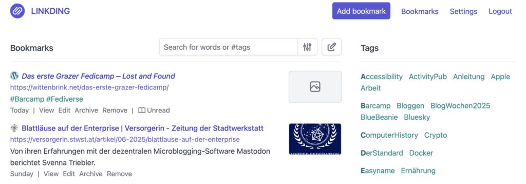 Linkding Startseite